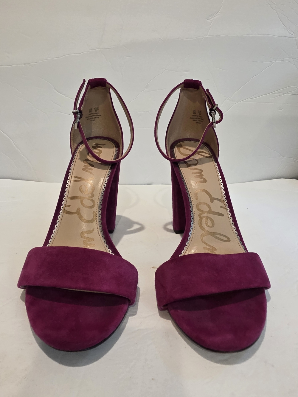 Sam Edelman Fuchsia Suede Block Heel Sandals with Ankle Strap Size 9 Yaro - Picture 3 of 12